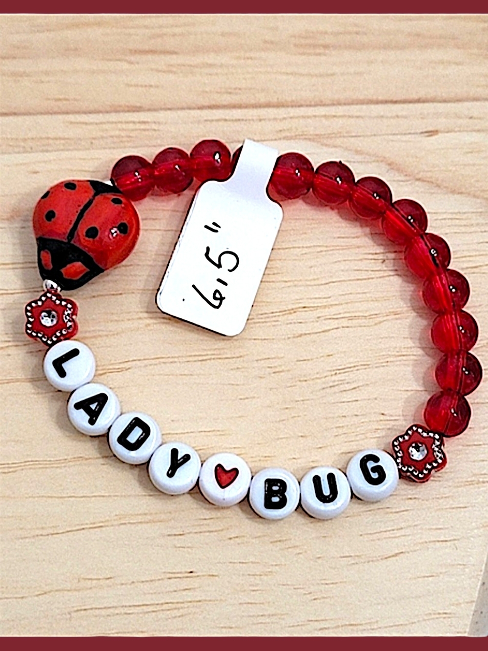 Hand Crafted Red Ladybug Beaded Kids Bracelet